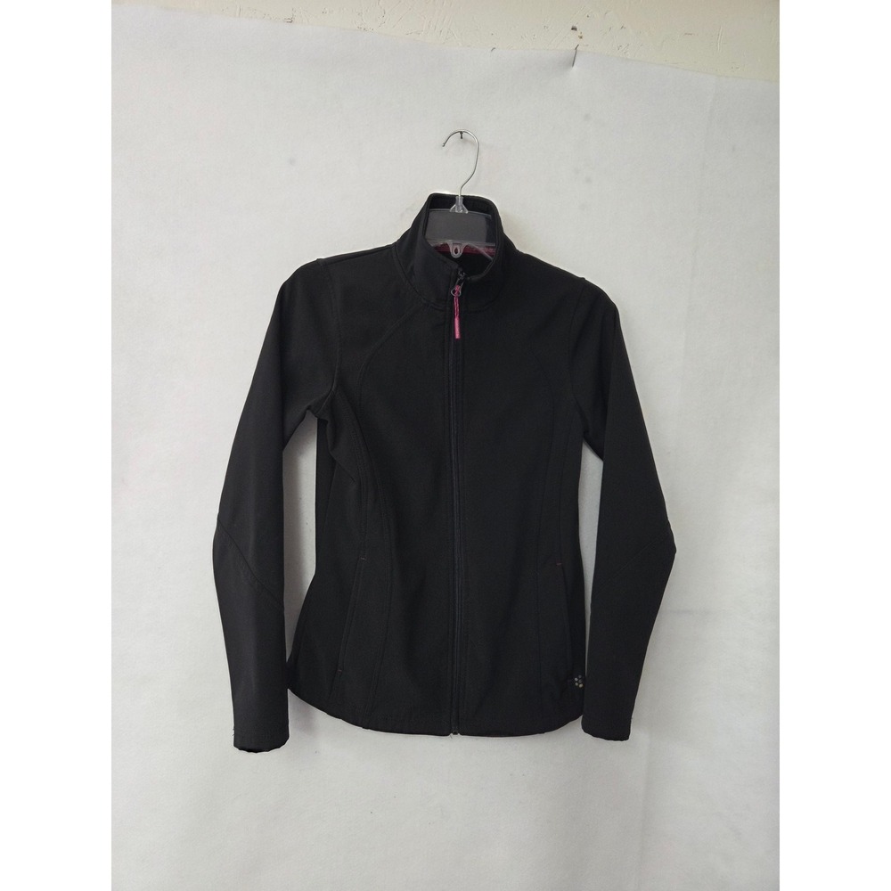 Mondetta Softshell Jacket Womens Small‎ Black Pink Trim Full Zip Athletic Fit